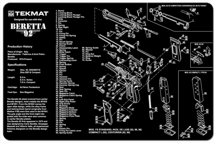 TekMat - Gun Cleaning Bench Mat 3D For Beretta 92