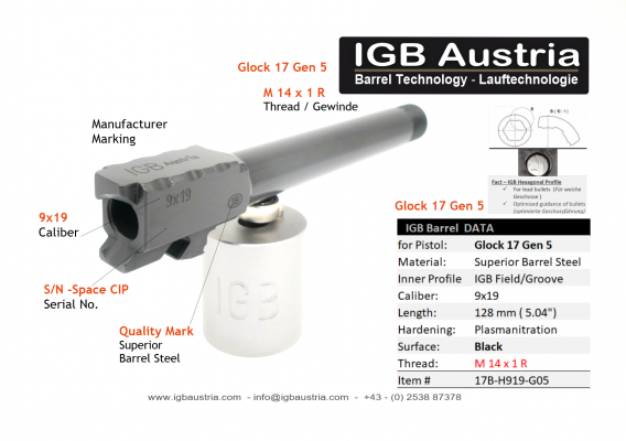 IGB - Glock 17 Gen5 IGB Threaded Barrel M14x1R