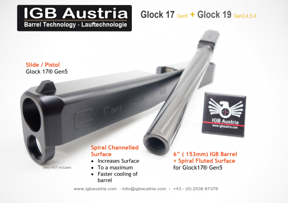IGB - 6" IGB Glock 17 Gen5 / Glock 19 Barrel Spiral Fluted