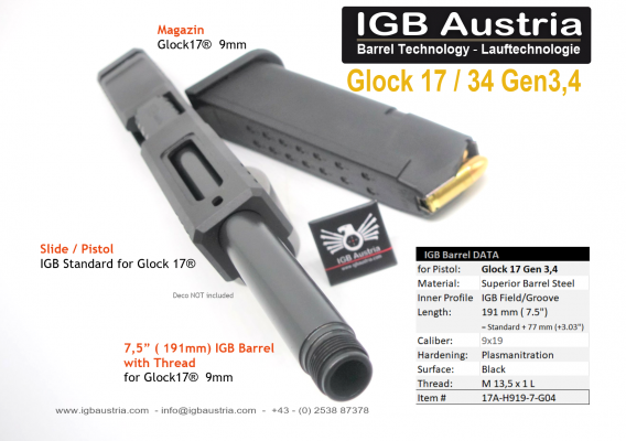 IGB - 7.5" Glock17 Glock34 Gen3/4 Barrel