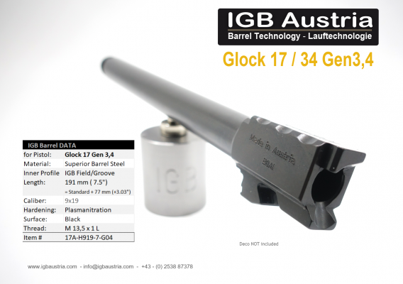 IGB - 7.5" Glock17 Glock34 Gen3/4 Barrel