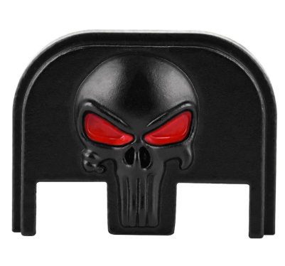 Glock -  3D Rear Slide Cover Plate - Punisher -Black - red eye