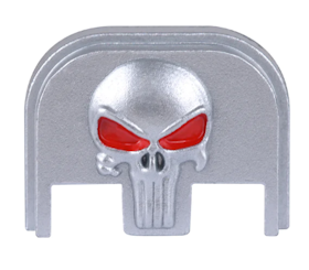 Glock -  3D Rear Slide Cover Plate - Punisher - Silver- red eye