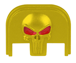 Glock -  3D Rear Slide Cover Plate - Punisher - Gold- red eye