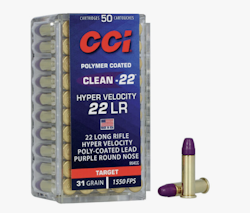 CCI - Clean-22 Target Ammo 22 LR HV Poly-Coat Lead Purple RN - 31gr - 50/Box