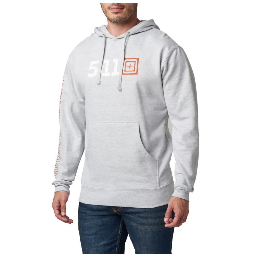 5.11 Scope Hoodie – gråmelerad hoodie med "Always Be Ready"-tryck på ärmen