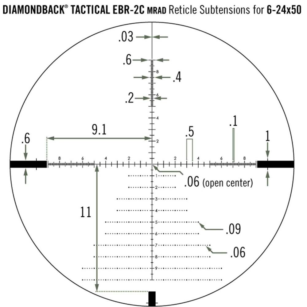 Vortex Diamondback Tactical 6-24x50 FFP kikarsikte med EBR-2C MRAD-riktmedel