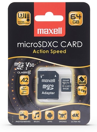 Maxell Action Speed Micro SDXC Med Adapter 64 GB