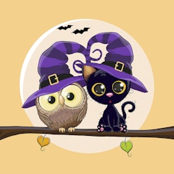 Joggingtyg Halloweenkatt och uggla (40 x 50 cm)
