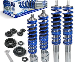 BlueLine Coilover Kit with Domcap Set suitable for VW Golf 3, Vento year 10.91-9.97 (1HXO) and Golf 3 Cabrio (1EXO), except models with four-wheel drive or Variant models