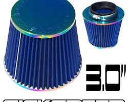 BLUE / NEO CHROME 3 INCH FILTER FOR COLD/RAM ENGINE AIR INTAKE VELOCITY STACK 3"