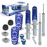 BlueLine Coilover Kit with Domcap Set suitable for VW Golf 4, Golf 4 Bora and Variant (1J) year 1997 - 2006, except vehicles with four-wheel drive