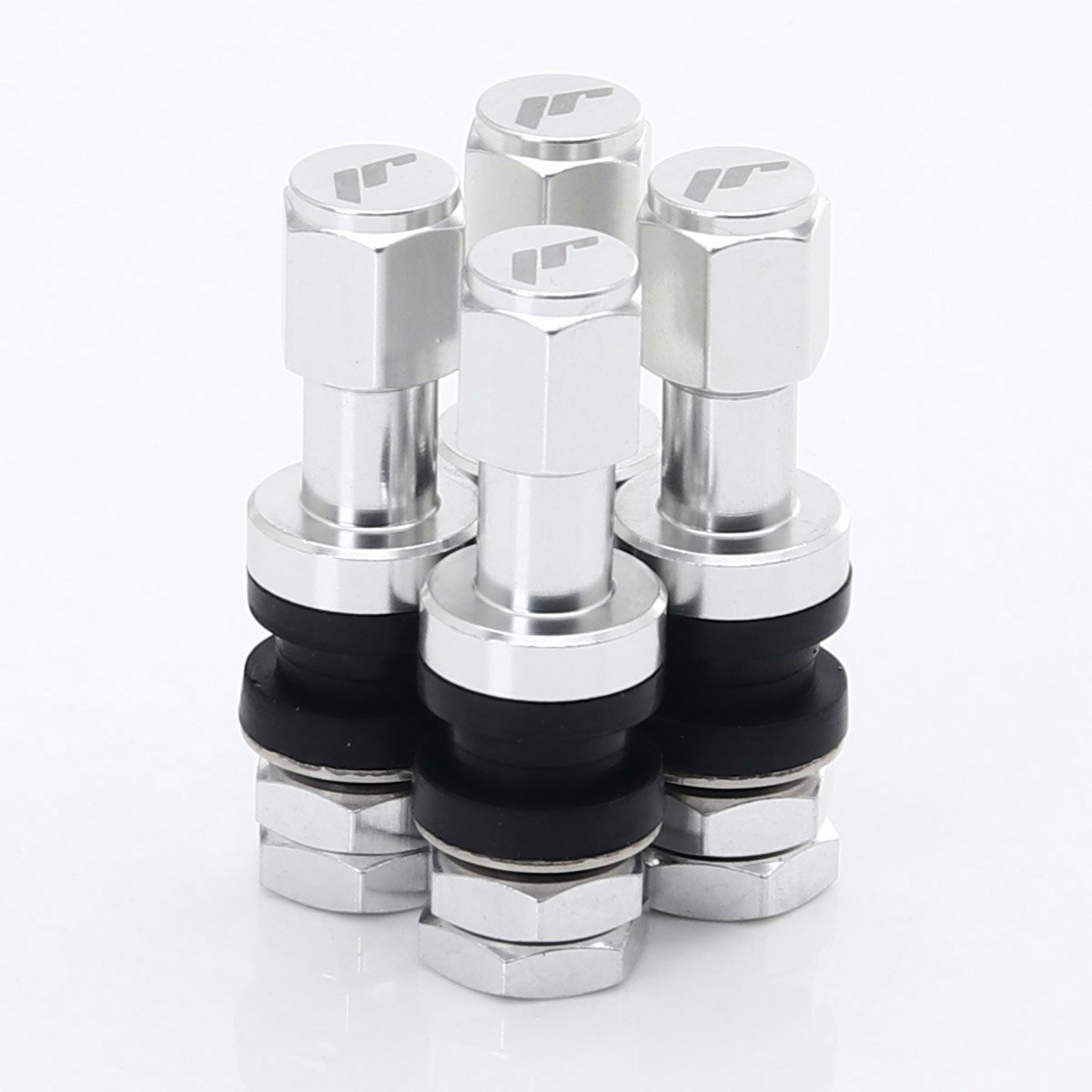 SET OF ALUMINUM AIR VALVES JR V2 - SILVER + LOGO