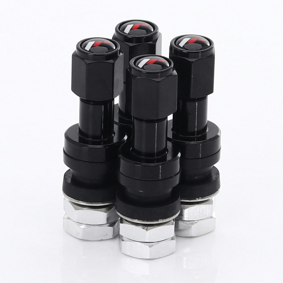 SET OF ALUMINUM AIR VALVES JR V2 - BLACK + LOGO