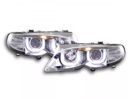 Headlight set angel eyes BMW 3-series E46 Limo / Touring 02-05 chrome for right-hand drive