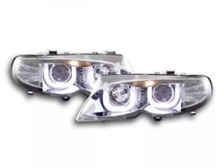 Headlight set angel eyes BMW 3-series E46 Limo / Touring 02-05 chrome for right-hand drive