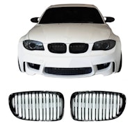 Kidney grills double slat, black gloss suitable for BMW 1 series E81 E82 E87 E88, 2007-2011