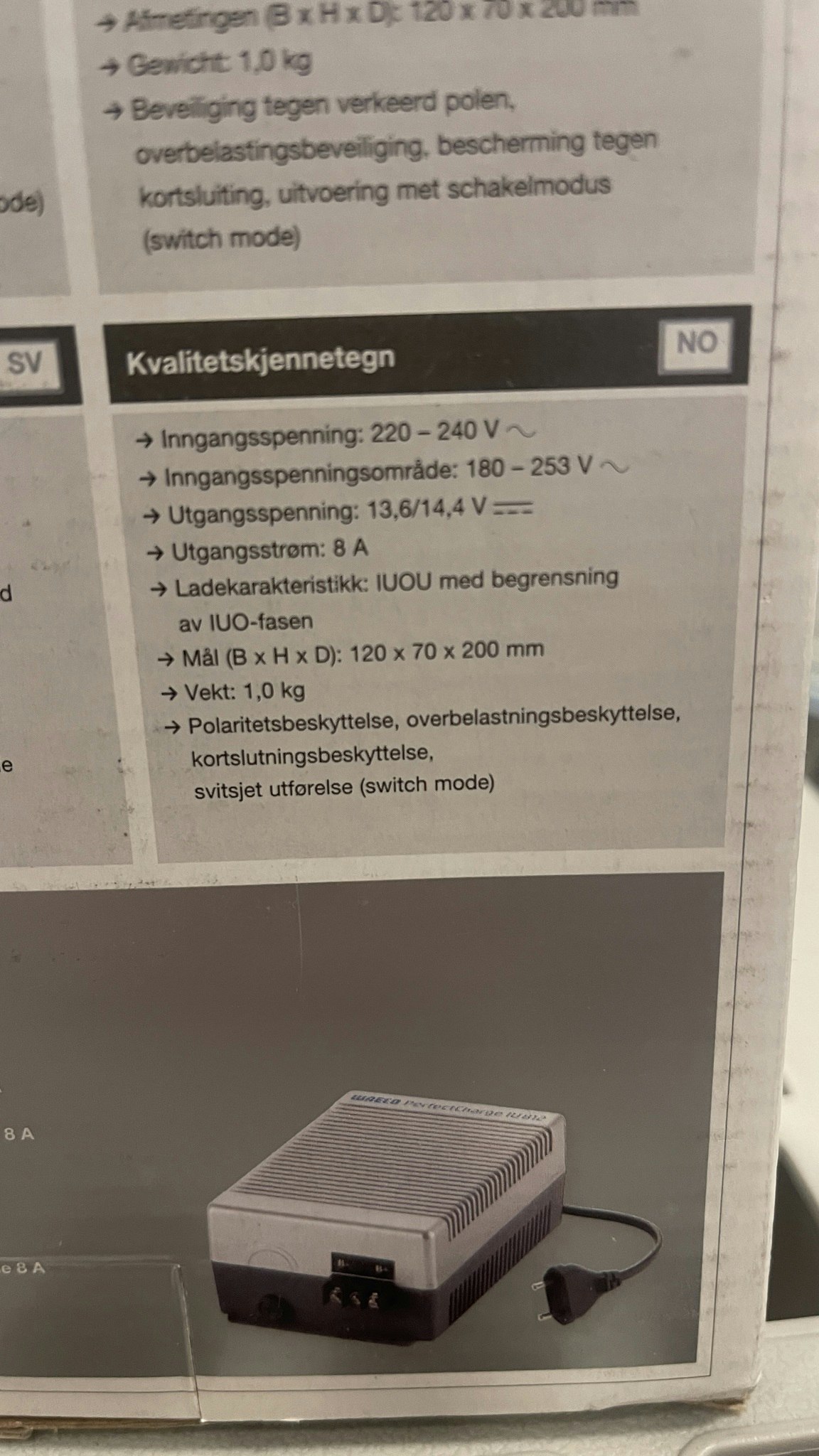 WAECO lader  8A - 12V