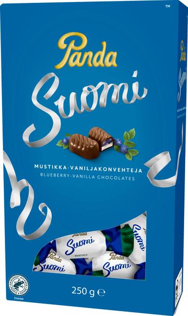 Panda - Suomi-mjölkchokladpraliner med blåbär - Suomi suklaakonvehteja