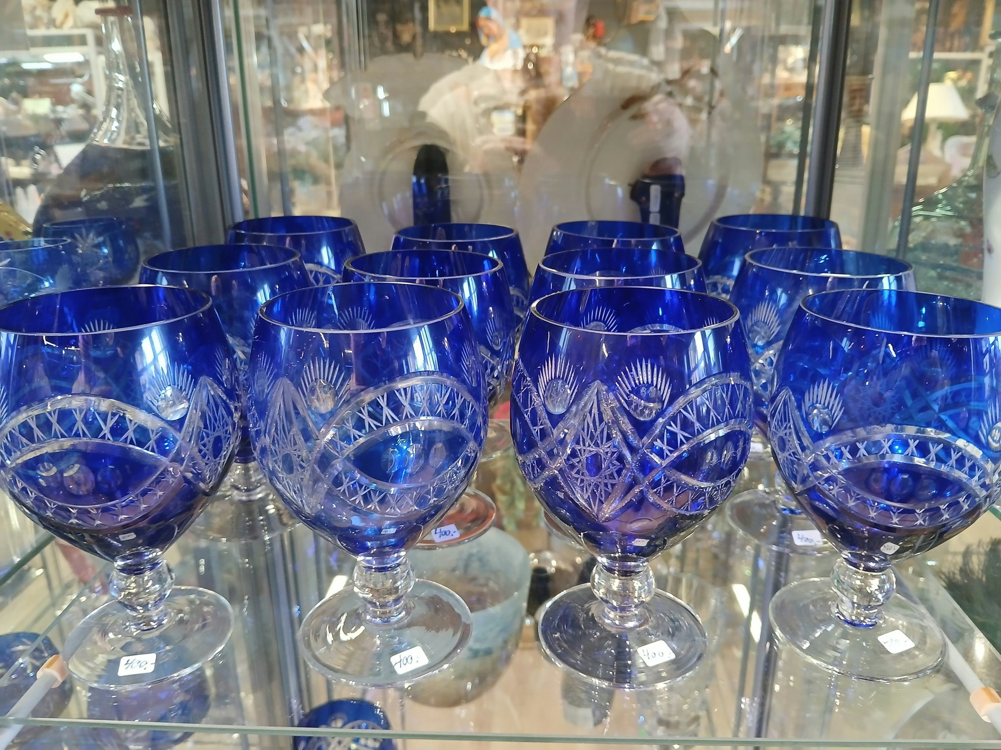 Cognacglass , fine slipinger , vintage , blå