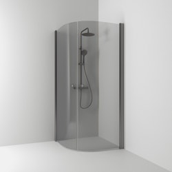 Svedbergs skoga hörndusch halvrund 90x90x198 polerad blyertssvart/rökglas