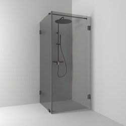 Svedbergs 180° hörndusch rak/fast 80x90x200 blyertssvart/rökglas