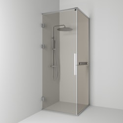 Svedbergs langfoss hörndusch rak/fast 90x92x230 alu matt/bronsglas hylla