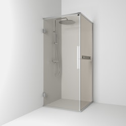Svedbergs langfoss hörndusch rak/fast 90x82x200 alu matt/bronsglas hylla