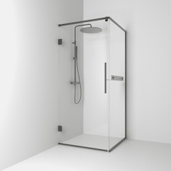 Svedbergs langfoss hörndusch rak/fast 80x92x200 blyertssvart/kristallglas hylla