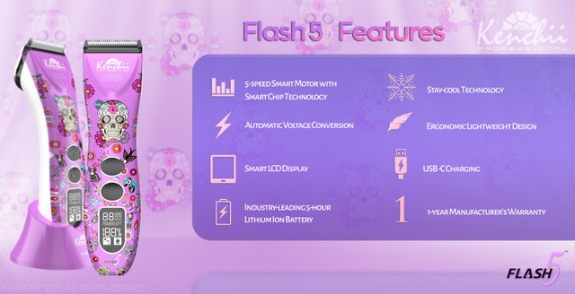 KENCHII - Cortapelos Digital Inalámbrico Flash5 Rosa Edición Limitada