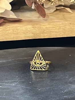 Justerbar ring i rostfritt stål evil eye triangel guld