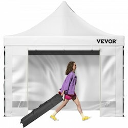 10 x 10 FT Pop Up Canopy-tält, lusthustält med uteplats med avtagbara sidoväggar och väska på hjul, UV-beständig vattentät instant Gazebo Shelter för fest, trädgård, bakgård, vit