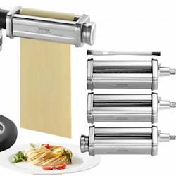 Pastatillbehör för KitchenAid Stand Mixer, Pasta Roller Cutter Set i rostfritt stål inklusive Pasta Roller Roller, Spaghetti och Fettuccine Cutter, 8 justerbar tjockleksknopp Pasta Maker, 3st