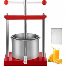 Vinpress, 1,5Gal/5,5L druvpress för vinframställning, vinpressmaskin med dubbla rostfria stålfat, vinost Fruktgrönsakstinkturpress med Power Ball-handtag och 0,1"/3 mm tjock tallrik