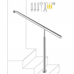 Trappräcke 1-stegs Trappräcke i rostfritt stål för inomhus- eller utomhusbruk Trappräcke Ledstänger Metallräcke för steg, 150 x 80 cm, Silver