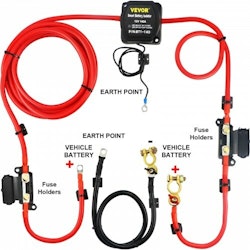 Split Charge Relay Kit, 5mtr 12V, Automatisk Dual Battery Isolator Kit med 140AMP Voltage Sense Relay VSR, Kompatibel med RV Marine Car Vehicle Truck Caravan Camper Yacht ATV UTV Båtverkstad