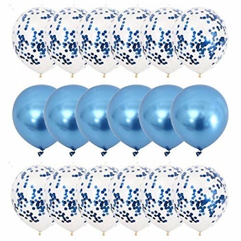 Blå Chrome/Konfetti Ballong Set. 20 Delar