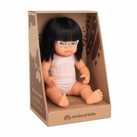 Miniland Docka Asiatisk flicka med glasögon 38cm