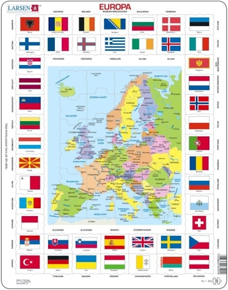 Pussel Karta Europa med flaggor