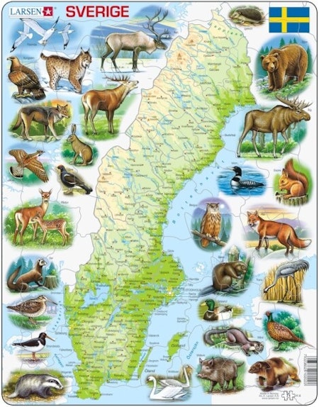 Pussel Sverige med delar av vårt djurliv