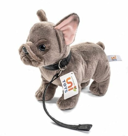 Uni-Toys Hund Fransk Bulldogg med koppel grå 23 cm