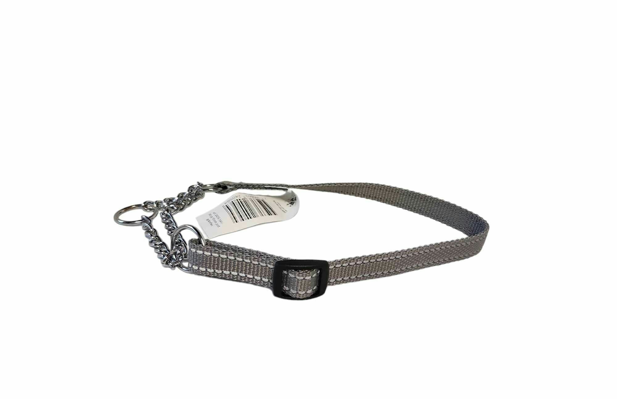 Halsband silvergrå med reflex halvstryp modell ställbart