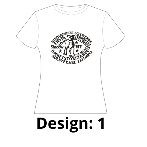 Källhagens unika staffe t-shirt (dam) olika motiv