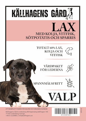 Källhagens gård - valpfoder - Lax, kolja, vitfisk med smarrig sötpotatis och sparris