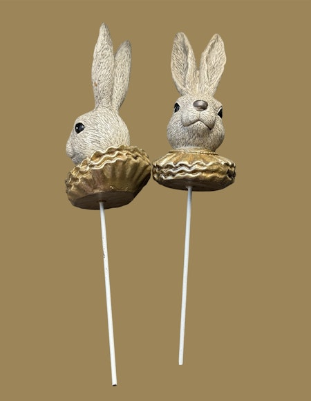 Kaninhuvud med guldkrage 2-pack blomstersticka 20 cm