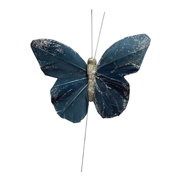 Fjäril Julie blå glitter, 9 cm
