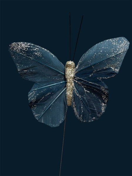Fjäril Julie blå glitter, 9 cm
