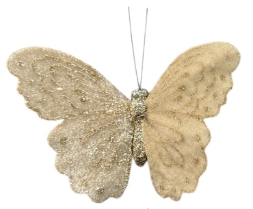 Velvet créme-vit fjäril glitter 14 cm