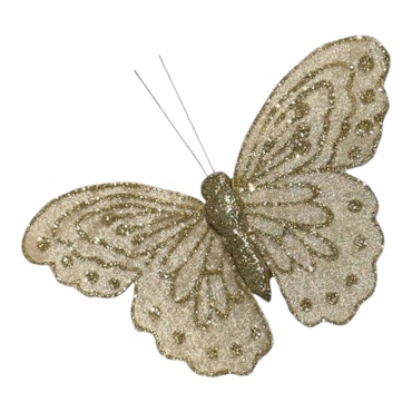 Velvet créme-vit fjäril glitter 14 cm