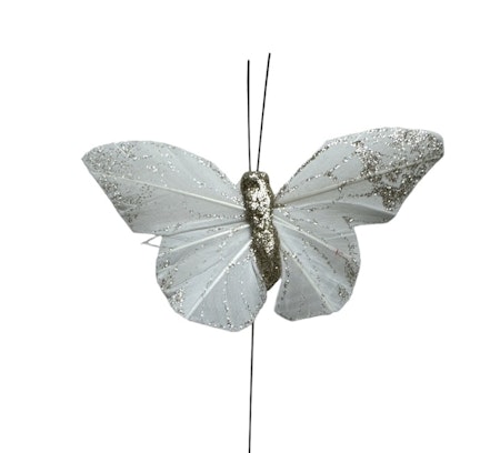 Fjäril 3-pack Julie offwhite glitter, 9 cm bred stick